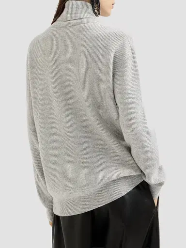 Brunello Cucinelli Women's Cashmere English Rib Turtleneck Sweater with Monili | Thumbnail 3 Brunello Cucinelli Women's Cashmere English Rib Turtleneck Sweater with Monili | Thumbnail 3