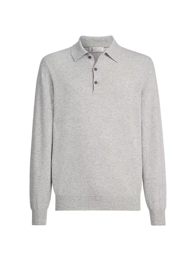 Brunello Cucinelli Men's Cashmere Knit Polo Shirt - Pebble