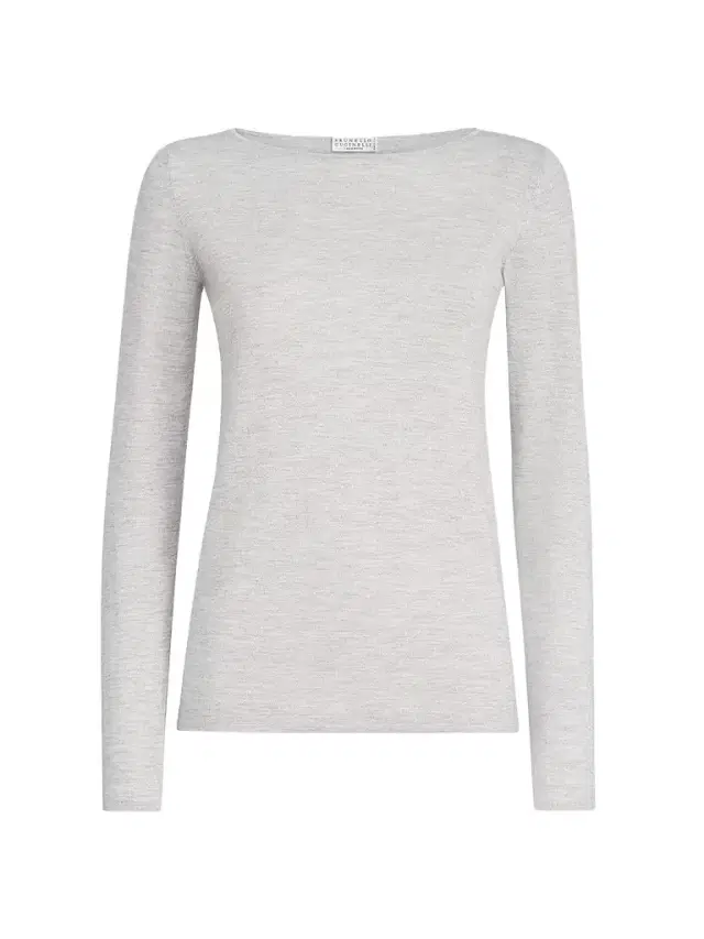 Brunello Cucinelli Women's Sparkling Cashmere and Silk Lightweight Sweater - Light Grey