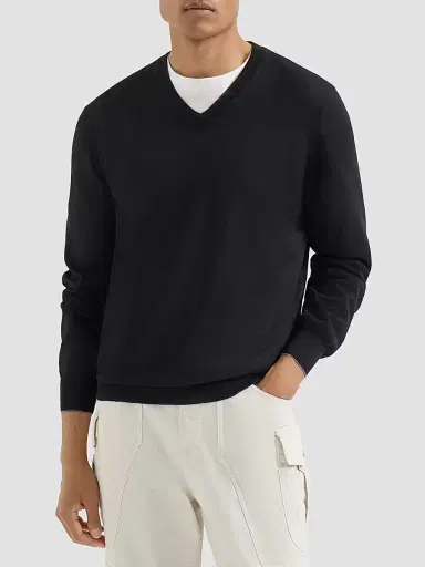 Brunello Cucinelli Men's Cashmere and Silk Lightweight Sweater - Black - Size 46 | Thumbnail 2 Brunello Cucinelli Men's Cashmere and Silk Lightweight Sweater - Black - Size 46 | Thumbnail 2
