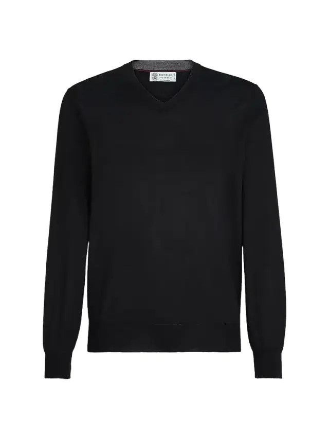 Brunello Cucinelli Men's Cashmere and Silk Lightweight Sweater - Black - Size 46