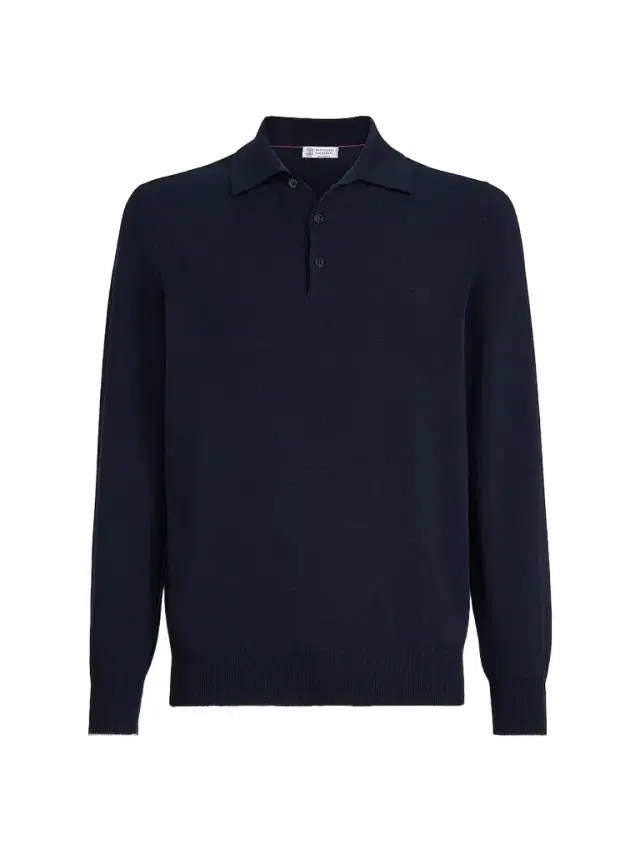 Brunello Cucinelli Men's Cashmere Knit Polo Shirt - Navy Blue