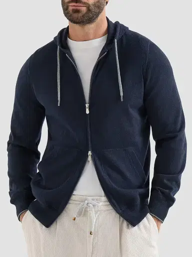 Brunello Cucinelli Men's Cashmere Sweatshirt-Style Cardigan with Hood | Thumbnail 2 Brunello Cucinelli Men's Cashmere Sweatshirt-Style Cardigan with Hood | Thumbnail 2