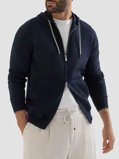 Brunello Cucinelli Men's Cashmere Sweatshirt-Style Cardigan with Hood | Thumbnail 4 Brunello Cucinelli Men's Cashmere Sweatshirt-Style Cardigan with Hood | Thumbnail 4