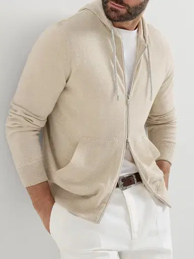 Brunello Cucinelli Men's Cashmere Sweatshirt-Style Cardigan with Hood | Thumbnail 4