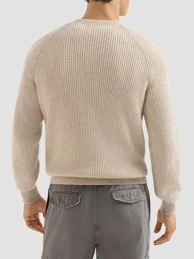 Brunello Cucinelli Men's Cashmere English Rib Sweater with Raglan Sleeves - Sand | Thumbnail 3