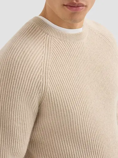 Brunello Cucinelli Men's Cashmere English Rib Sweater with Raglan Sleeves - Sand | Thumbnail 4