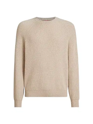 Brunello Cucinelli Men's Cashmere English Rib Sweater with Raglan Sleeves - Sand | Thumbnail 1