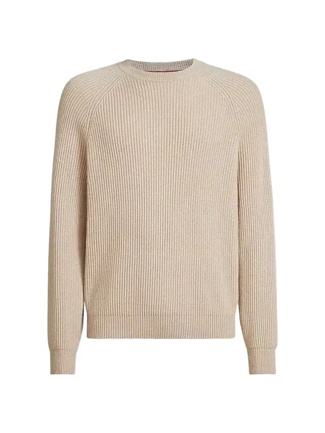 Brunello Cucinelli Men's Cashmere English Rib Sweater with Raglan Sleeves - Sand