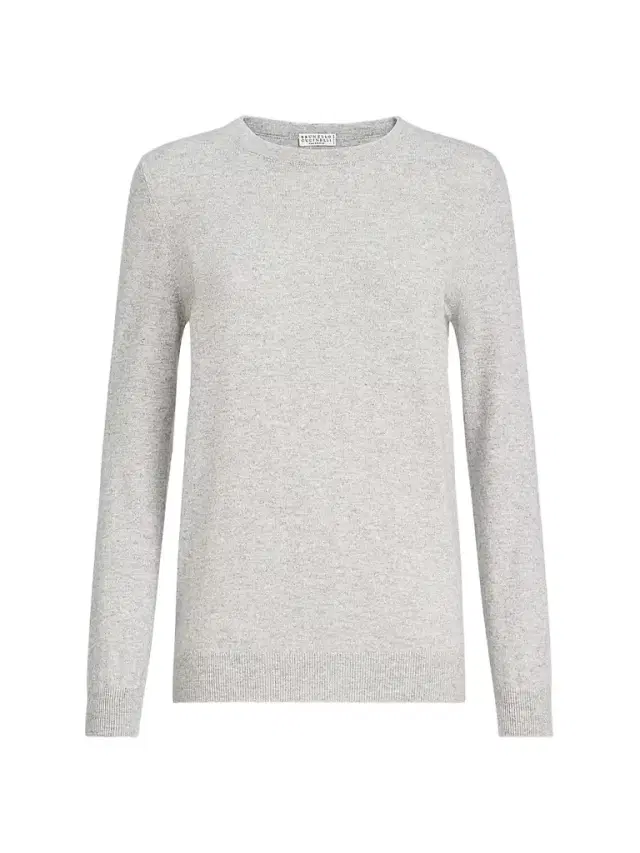 Brunello Cucinelli Women's Cashmere Sweater with Monili - Light Grey
