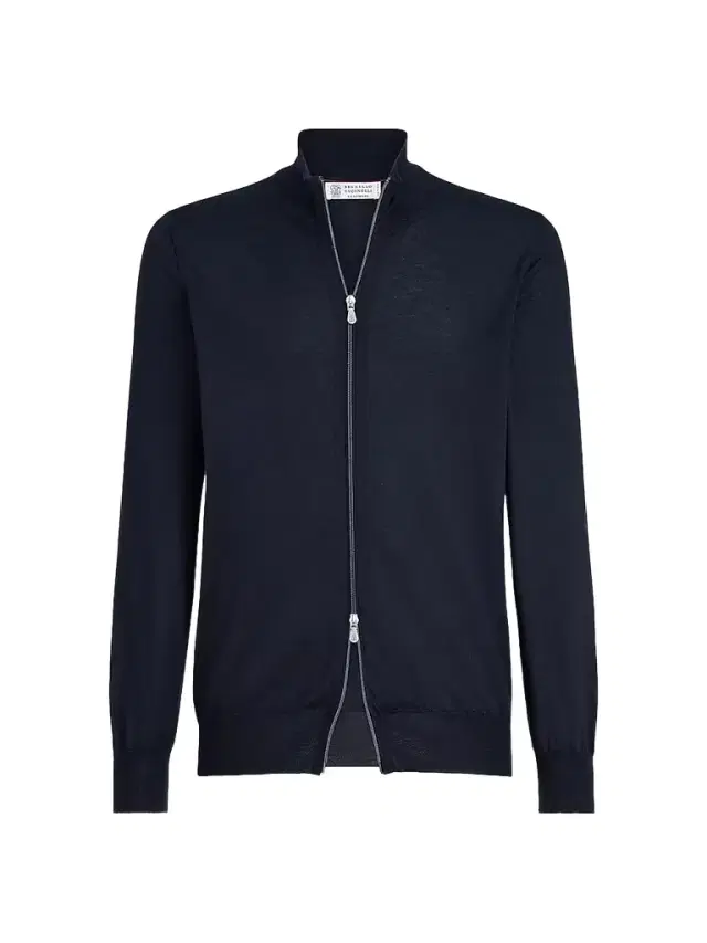 Brunello Cucinelli Men's Cashmere and Silk Lightweight Cardigan with Zipper - Navy Blue