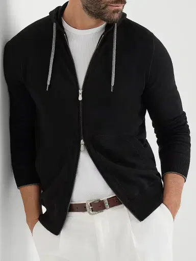 Brunello Cucinelli Men's Cashmere Sweatshirt-Style Cardigan with Hood | Thumbnail 5