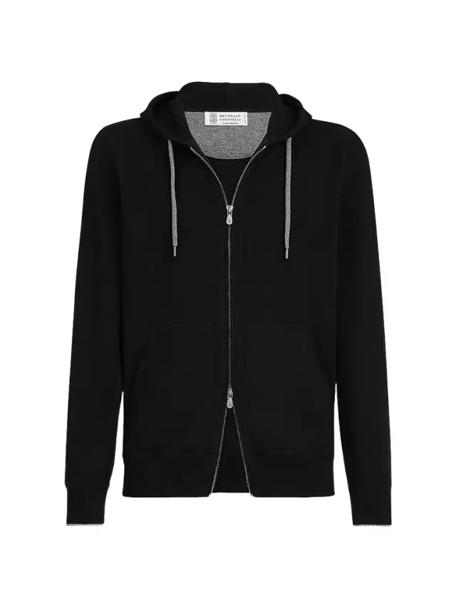 Brunello Cucinelli Men's Cashmere Sweatshirt-Style Cardigan with Hood