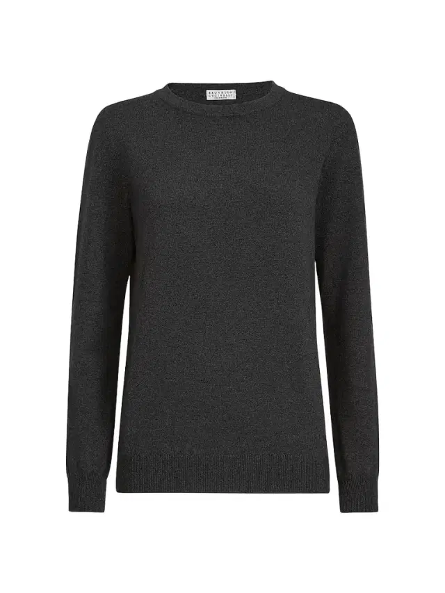 Brunello Cucinelli Women's Cashmere Sweater with Monili - Lignite Grey