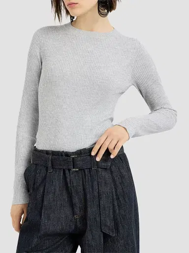 Brunello Cucinelli Women's Sparkling Cashmere and Silk Rib Knit Lightweight Sweater | Thumbnail 2