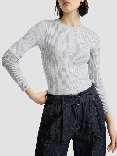 Brunello Cucinelli Women's Sparkling Cashmere and Silk Rib Knit Lightweight Sweater | Thumbnail 4