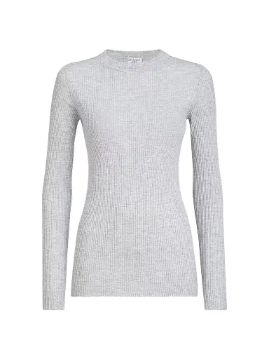 Brunello Cucinelli Women's Sparkling Cashmere and Silk Rib Knit Lightweight Sweater | Thumbnail 1