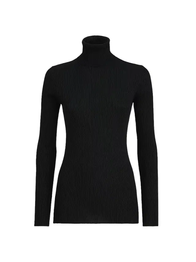 Brunello Cucinelli Women's Lightweight Turtleneck Sweater in Sparkling Cashmere and Silk Rib Knit - Black