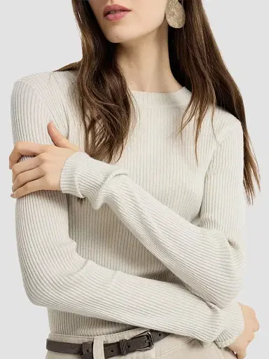 Brunello Cucinelli Women's Sparkling Cashmere and Silk Rib Knit Lightweight Sweater | Thumbnail 4