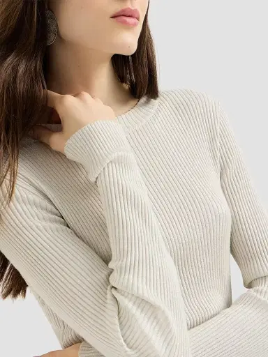 Brunello Cucinelli Women's Sparkling Cashmere and Silk Rib Knit Lightweight Sweater | Thumbnail 5
