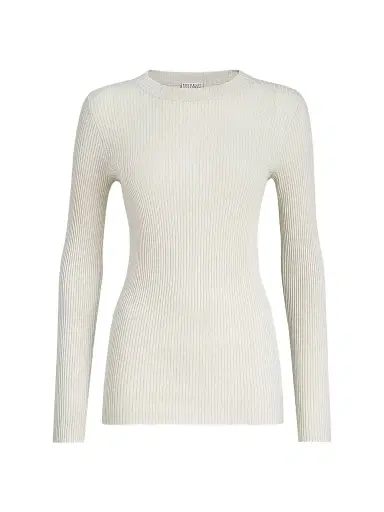Brunello Cucinelli Women's Sparkling Cashmere and Silk Rib Knit Lightweight Sweater | Thumbnail 1