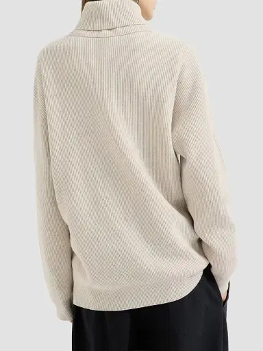 Brunello Cucinelli Women's Cashmere English Rib Turtleneck Sweater with Monili | Thumbnail 3