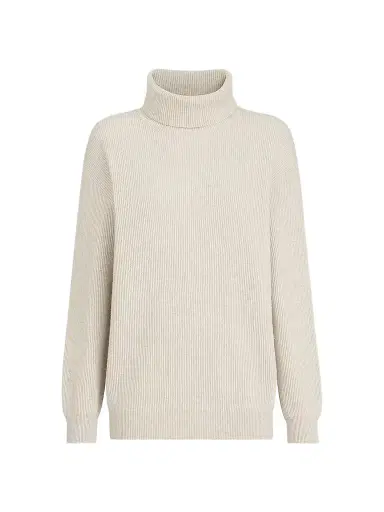 Brunello Cucinelli Women's Cashmere English Rib Turtleneck Sweater with Monili | Thumbnail 1