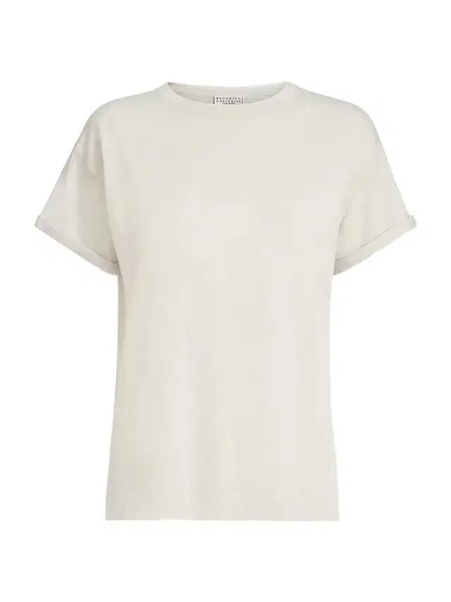 Brunello Cucinelli Women's Sparkling Cashmere and Silk Lightweight Knit T-Shirt - Milk