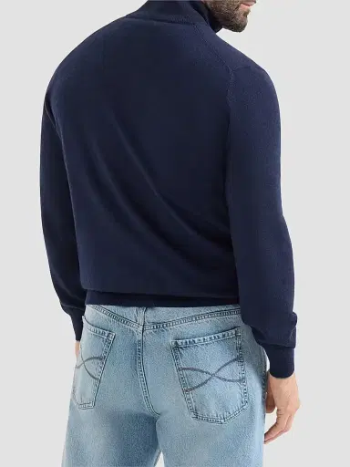 Brunello Cucinelli Men's Cashmere High-Neck Cardigan with Zipper - Navy Blue - Size 48 | Thumbnail 3 Brunello Cucinelli Men's Cashmere High-Neck Cardigan with Zipper - Navy Blue - Size 48 | Thumbnail 3