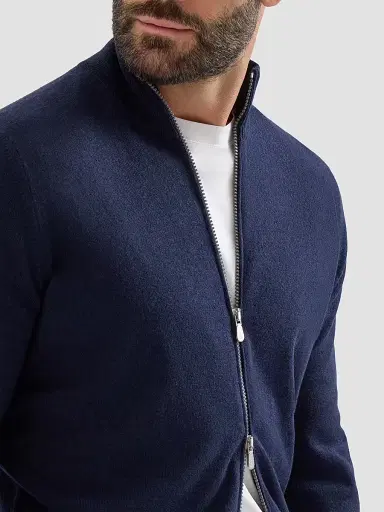 Brunello Cucinelli Men's Cashmere High-Neck Cardigan with Zipper - Navy Blue - Size 48 | Thumbnail 5 Brunello Cucinelli Men's Cashmere High-Neck Cardigan with Zipper - Navy Blue - Size 48 | Thumbnail 5