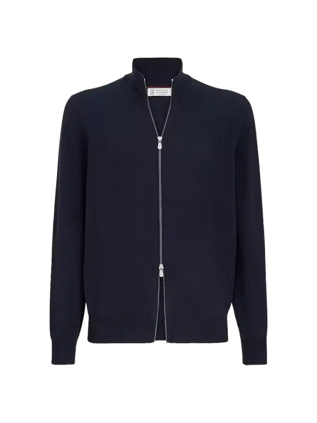 Brunello Cucinelli Men's Cashmere High-Neck Cardigan with Zipper - Navy Blue