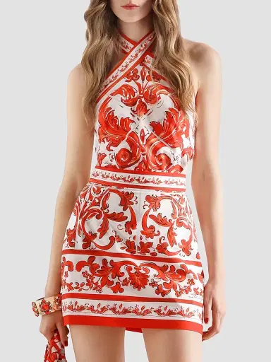 Dolce & Gabbana Women's Majolica Cotton Poplin Mini Dress - Variante Abbinata | Thumbnail 4 Dolce & Gabbana Women's Majolica Cotton Poplin Mini Dress - Variante Abbinata | Thumbnail 4