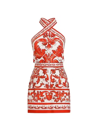 Dolce & Gabbana Women's Majolica Cotton Poplin Mini Dress - Variante Abbinata | Thumbnail 1 Dolce & Gabbana Women's Majolica Cotton Poplin Mini Dress - Variante Abbinata | Thumbnail 1