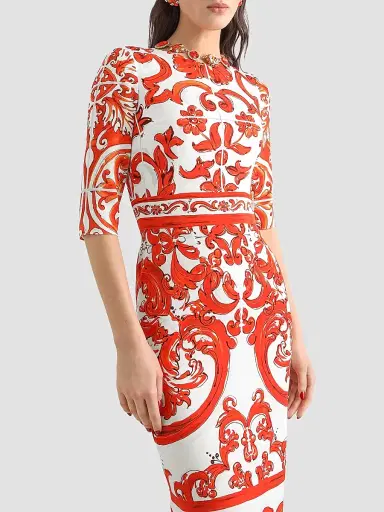 Dolce & Gabbana Women's Majolica Silk-Blend Midi Dress - Variante Abbinata | Thumbnail 4 Dolce & Gabbana Women's Majolica Silk-Blend Midi Dress - Variante Abbinata | Thumbnail 4