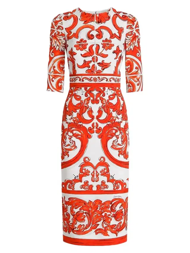 Women's Majolica Silk-Blend Midi Dress - Variante Abbinata