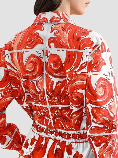 Dolce & Gabbana Women's Maiolica Cotton Poplin Long-Sleeve Crop Shirt - Variante Abbinata - Size 8 | Thumbnail 6