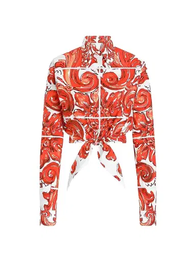 Dolce & Gabbana Women's Maiolica Cotton Poplin Long-Sleeve Crop Shirt - Variante Abbinata - Size 8 | Thumbnail 1
