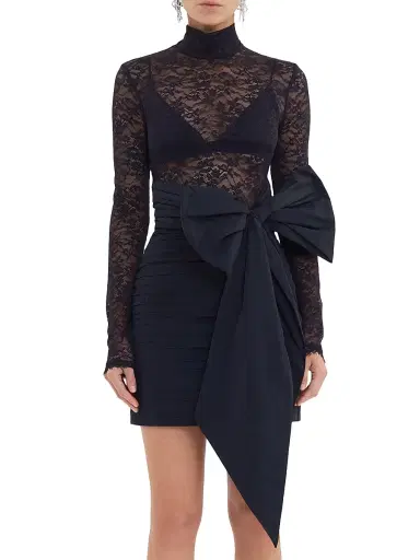 Rebecca Vallance Women's Nicky Hilton x Delta Lace & Taffeta Bow Minidress - Black | Thumbnail 2 Rebecca Vallance Women's Nicky Hilton x Delta Lace & Taffeta Bow Minidress - Black | Thumbnail 2