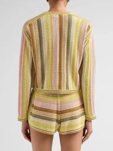 Zimmermann Women's Indra Striped Crochet Cotton Cardigan - Size 8 | Thumbnail 3