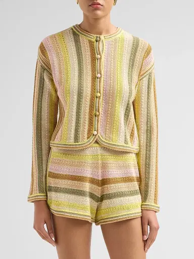 Zimmermann Women's Indra Striped Crochet Cotton Cardigan - Size 8 | Thumbnail 4