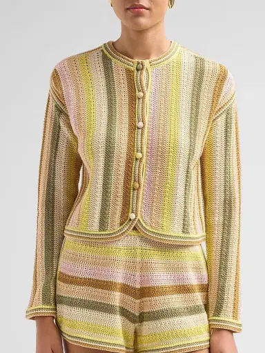 Zimmermann Women's Indra Striped Crochet Cotton Cardigan - Size 8 | Thumbnail 5