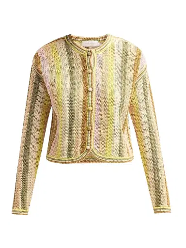 Zimmermann Women's Indra Striped Crochet Cotton Cardigan - Size 8 | Thumbnail 1