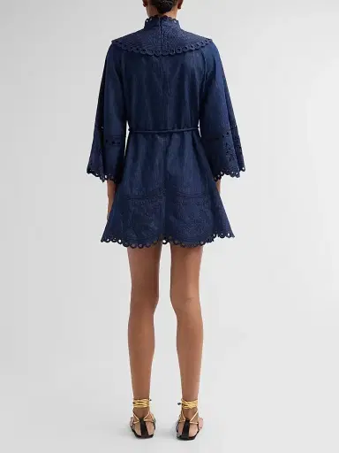 Zimmermann Women's Mahon Broderie Denim Mini Dress - Ink - Size 8 | Thumbnail 3 Zimmermann Women's Mahon Broderie Denim Mini Dress - Ink - Size 8 | Thumbnail 3