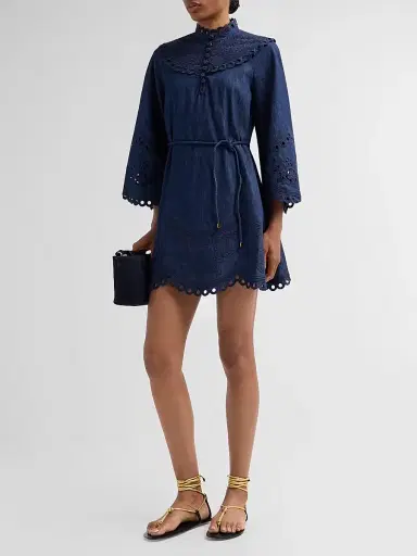 Zimmermann Women's Mahon Broderie Denim Mini Dress - Ink - Size 8 | Thumbnail 4 Zimmermann Women's Mahon Broderie Denim Mini Dress - Ink - Size 8 | Thumbnail 4