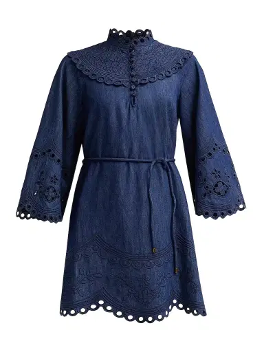 Zimmermann Women's Mahon Broderie Denim Mini Dress - Ink - Size 8 | Thumbnail 1 Zimmermann Women's Mahon Broderie Denim Mini Dress - Ink - Size 8 | Thumbnail 1