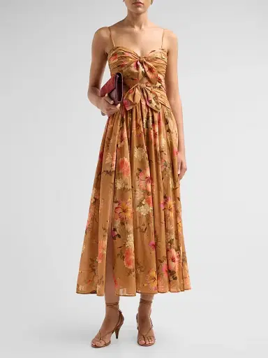 Zimmermann Women's Mahon Floral Tie-Front Midi Dress - Tan Hibiscus - Size 8 | Thumbnail 2 Zimmermann Women's Mahon Floral Tie-Front Midi Dress - Tan Hibiscus - Size 8 | Thumbnail 2