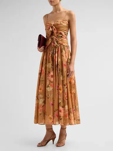 Zimmermann Women's Mahon Floral Tie-Front Midi Dress - Tan Hibiscus - Size 8 | Thumbnail 3 Zimmermann Women's Mahon Floral Tie-Front Midi Dress - Tan Hibiscus - Size 8 | Thumbnail 3