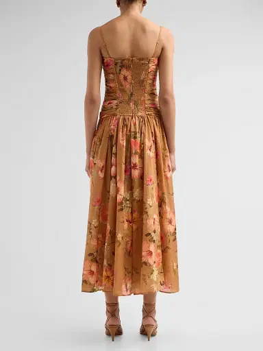 Zimmermann Women's Mahon Floral Tie-Front Midi Dress - Tan Hibiscus - Size 8 | Thumbnail 4 Zimmermann Women's Mahon Floral Tie-Front Midi Dress - Tan Hibiscus - Size 8 | Thumbnail 4