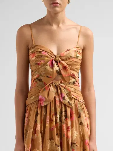 Zimmermann Women's Mahon Floral Tie-Front Midi Dress - Tan Hibiscus - Size 8 | Thumbnail 5 Zimmermann Women's Mahon Floral Tie-Front Midi Dress - Tan Hibiscus - Size 8 | Thumbnail 5