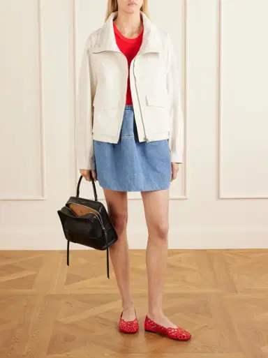Loewe Leather-trimmed Anagram-embroidered cropped cotton and silk-blend gabardine jacket | Thumbnail 2